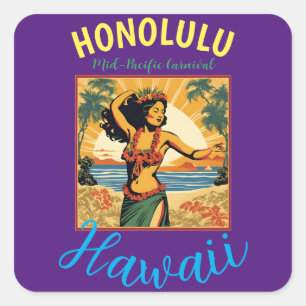  stijl Hawaiian Travel Honolulu Mid-Pacific Vierkante Sticker