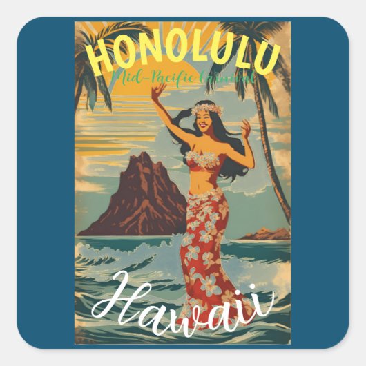  stijl Hawaiian Travel Honolulu Mid-Pacific Vierkante Sticker (Voorkant)