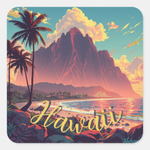  stijl Hawaiian Travel Honolulu Mid-Pacific Vierkante Sticker