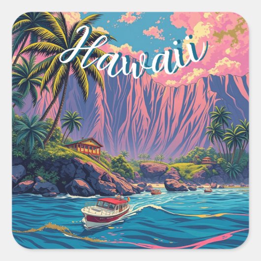  stijl Hawaiian Travel Honolulu Mid-Pacific Vierkante Sticker (Voorkant)