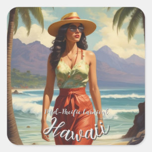 stijl Hawaiian Travel Honolulu Mid-Pacific Vierkante Sticker