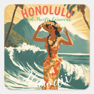  stijl Hawaiian Travel Honolulu Mid-Pacific Vierkante Sticker