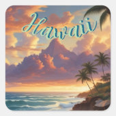  stijl Hawaiian Travel Honolulu Mid-Pacific Vierkante Sticker (Voorkant)