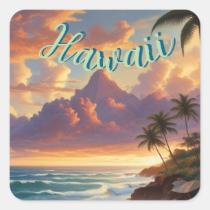  stijl Hawaiian Travel Honolulu Mid-Pacific Vierkante Sticker