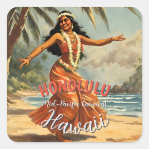  stijl Hawaiian Travel Honolulu Mid-Pacific Vierkante Sticker