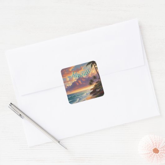  stijl Hawaiian Travel Honolulu Mid-Pacific Vierkante Sticker (Envelop)