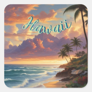  stijl Hawaiian Travel Honolulu Mid-Pacific Vierkante Sticker