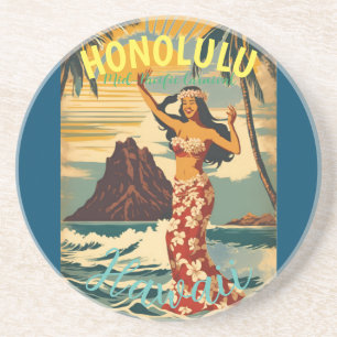 stijl Hawaiian Travel Honolulu Mid-Pacific Zandsteen Onderzetter