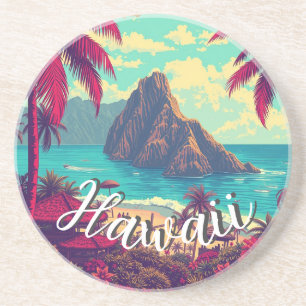 stijl Hawaiian Travel Honolulu Mid-Pacific Zandsteen Onderzetter