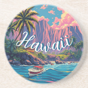  stijl Hawaiian Travel Honolulu Mid-Pacific Zandsteen Onderzetter