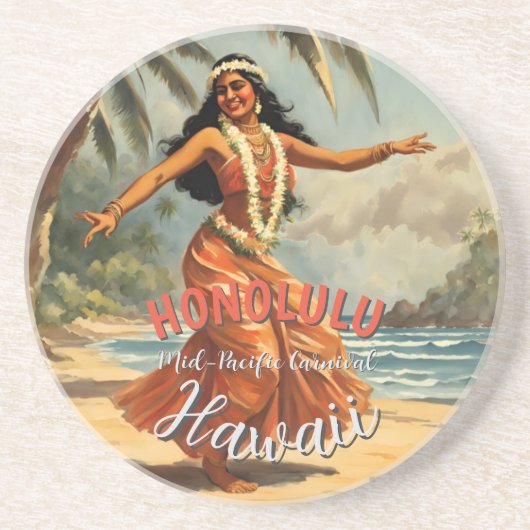 stijl Hawaiian Travel Honolulu Mid-Pacific Zandsteen Onderzetter (Voorkant)
