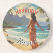  stijl Hawaiian Travel Honolulu Mid-Pacific Zandsteen Onderzetter (Voorkant)