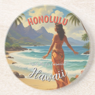  stijl Hawaiian Travel Honolulu Mid-Pacific Zandsteen Onderzetter