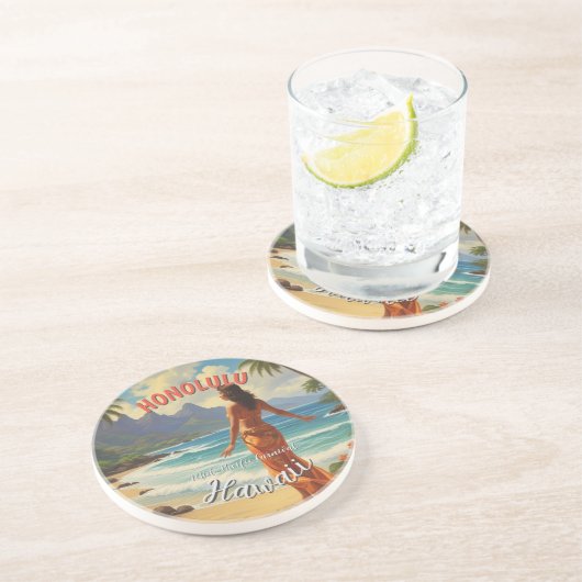 stijl Hawaiian Travel Honolulu Mid-Pacific Zandsteen Onderzetter (Zijkant)