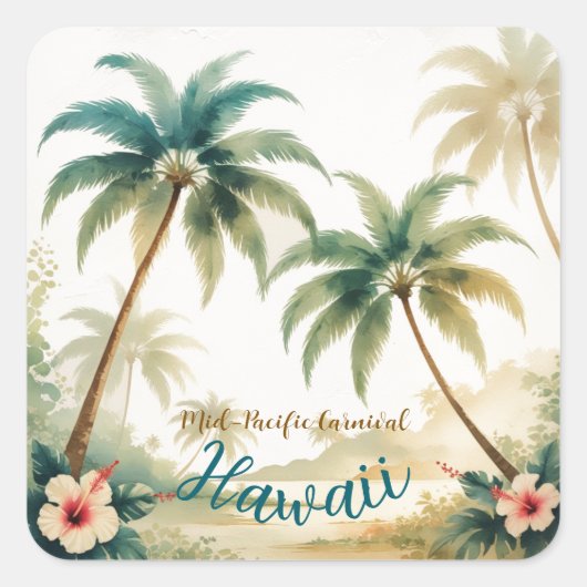 stijl Hawaiian Travel Honolulu Vierkante Sticker (Voorkant)