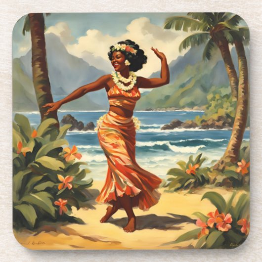  stijl Hawaiian Travel Hula Meisje Dansen Bier Onderzetter (Voorkant)