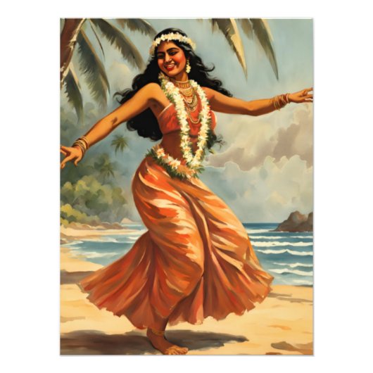  stijl Hawaiian Travel Hula Meisje Dansen Foto Afdruk (Voorkant)