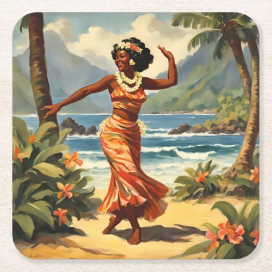  stijl Hawaiian Travel Hula Meisje Dansen Kartonnen Onderzetters (Voorkant)