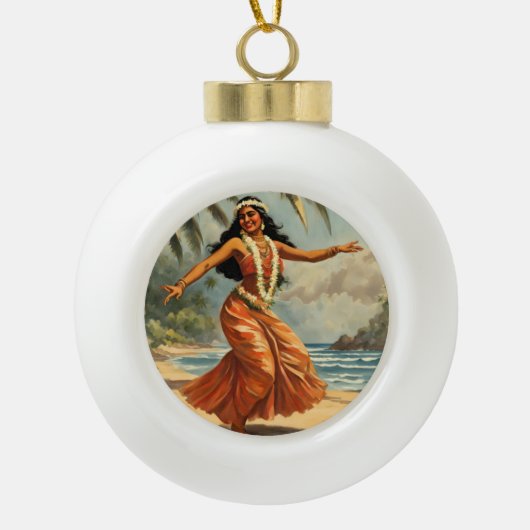 stijl Hawaiian Travel Hula Meisje Dansen Keramische Bal Ornament (Voorkant)