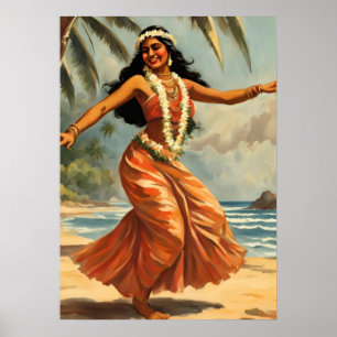  stijl Hawaiian Travel Hula Meisje Dansen Poster