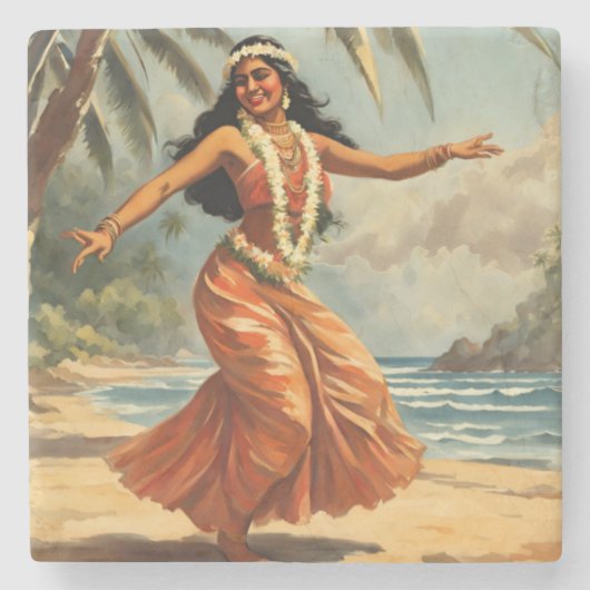  stijl Hawaiian Travel Hula Meisje Dansen Stenen Onderzetter (Voorkant)