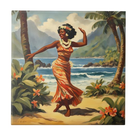  stijl Hawaiian Travel Hula Meisje Dansen Tegeltje (Voorkant)