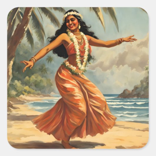  stijl Hawaiian Travel Hula Meisje Dansen Vierkante Sticker (Voorkant)