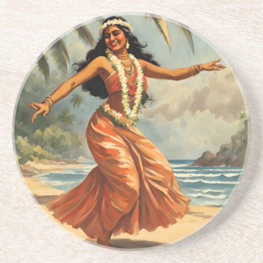  stijl Hawaiian Travel Hula Meisje Dansen Zandsteen Onderzetter (Voorkant)
