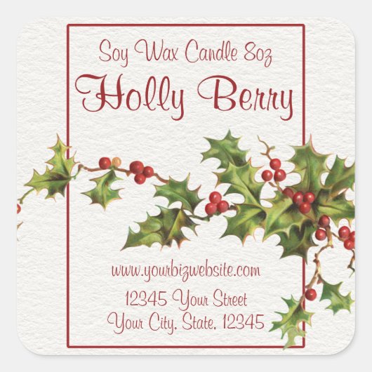 stijl Holly Berry kerstkaarslabel Vierkante Sticker (Voorkant)