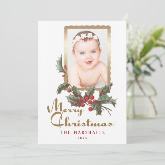 stijl Holly | Vrolijk kerstfeest | Foto Feestdagenkaart (Staand voorkant)