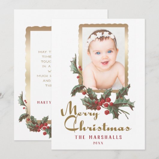  stijl Holly | Vrolijk kerstfeest | Foto Feestdagenkaart (Voorkant / Achterkant)