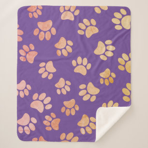  stijl hondenpootjes afdrukken Paarse Sherpa Deken