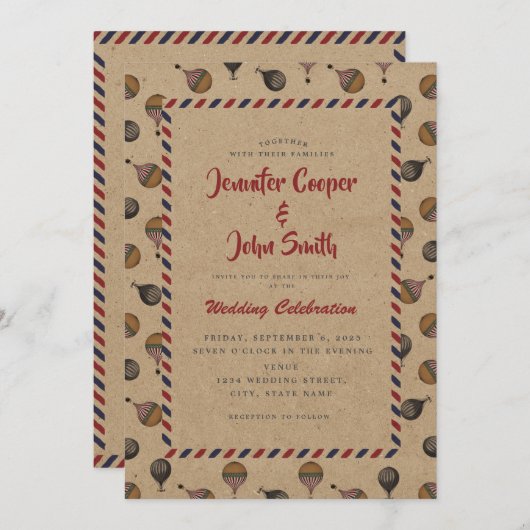 stijl hotline ballonbestemming bruiloft kaart (Voorkant / Achterkant)