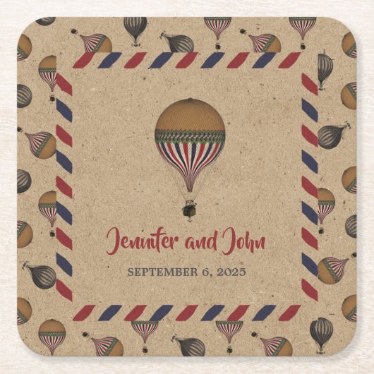 stijl hotline ballonbestemming bruiloft kartonnen onderzetters (Voorkant)