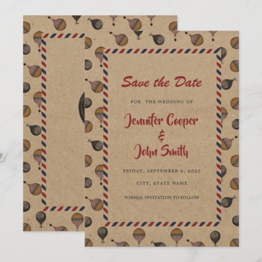 stijl hotline ballonbestemming bruiloft save the date (Voorkant / Achterkant)