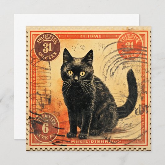 stijl kat postzegel plat Wenskaart (Voorkant / Achterkant)