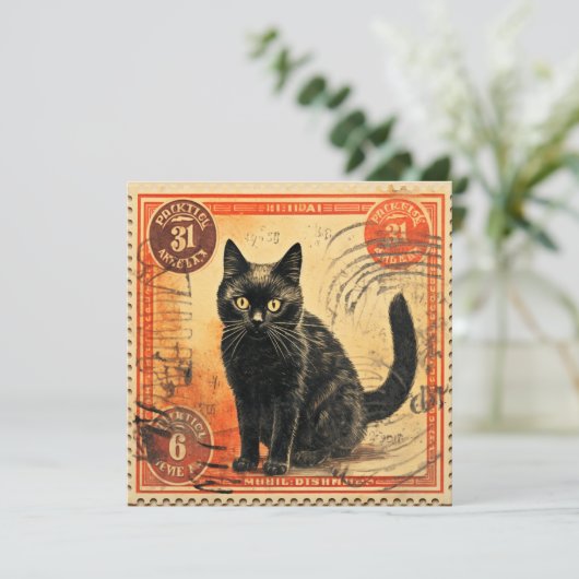stijl kat postzegel plat Wenskaart (Staand voorkant)