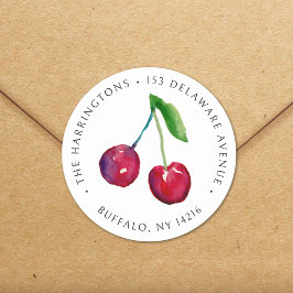 stijl kersen handgetekende retouradres ronde sticker