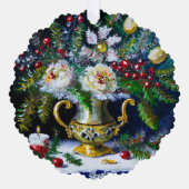  stijl Kerst Bloemen Stilleven w/Pine Ornament Kaart (Voorkant)