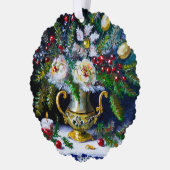  stijl Kerst Bloemen Stilleven w/Pine Ornament Kaart (Links)