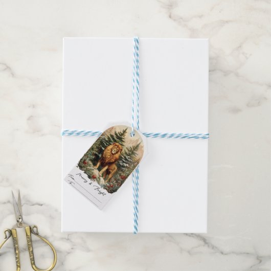 stijl kerst leeuw cadeaulabel (Met Touw)