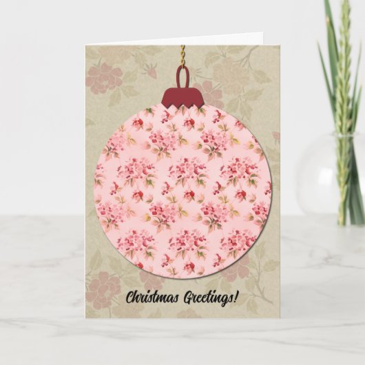  Stijl Kerst Ornament Art Roze Bloemen Kaart (Voorkant)