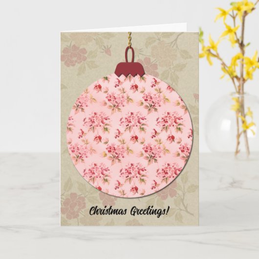 Stijl Kerst Ornament Art Roze Bloemen Kaart (Gele Bloem)