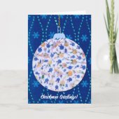 stijl kerst ornament kunst in blauw kaart (Voorkant)