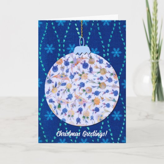  stijl kerst ornament kunst in blauw kaart (Voorkant)