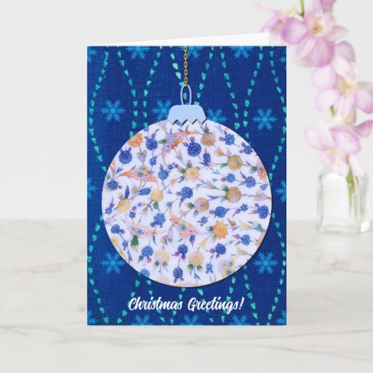 stijl kerst ornament kunst in blauw kaart (Orchidee)