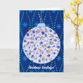  stijl kerst ornament kunst in blauw kaart (Gele Bloem)