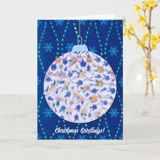  stijl kerst ornament kunst in blauw kaart (Gele Bloem)
