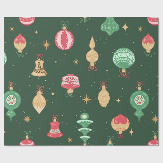  stijl kerst ornament patroon - groen cadeaupapier (Vlak)