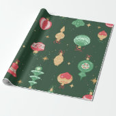  stijl kerst ornament patroon - groen cadeaupapier (Uitgerold)